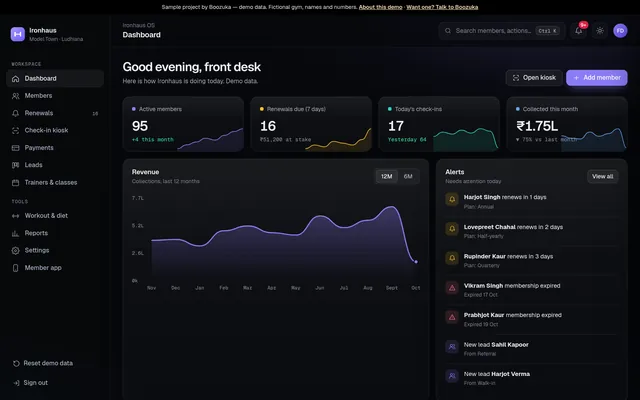 Screenshot of the Ironhaus gym management software sample
