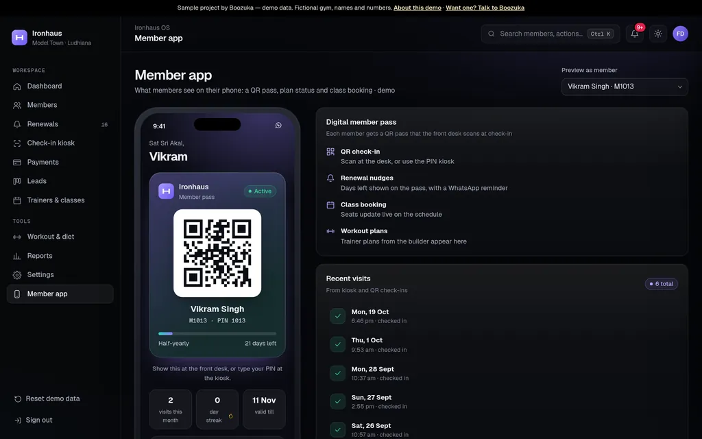 Ironhaus OS Member app screen