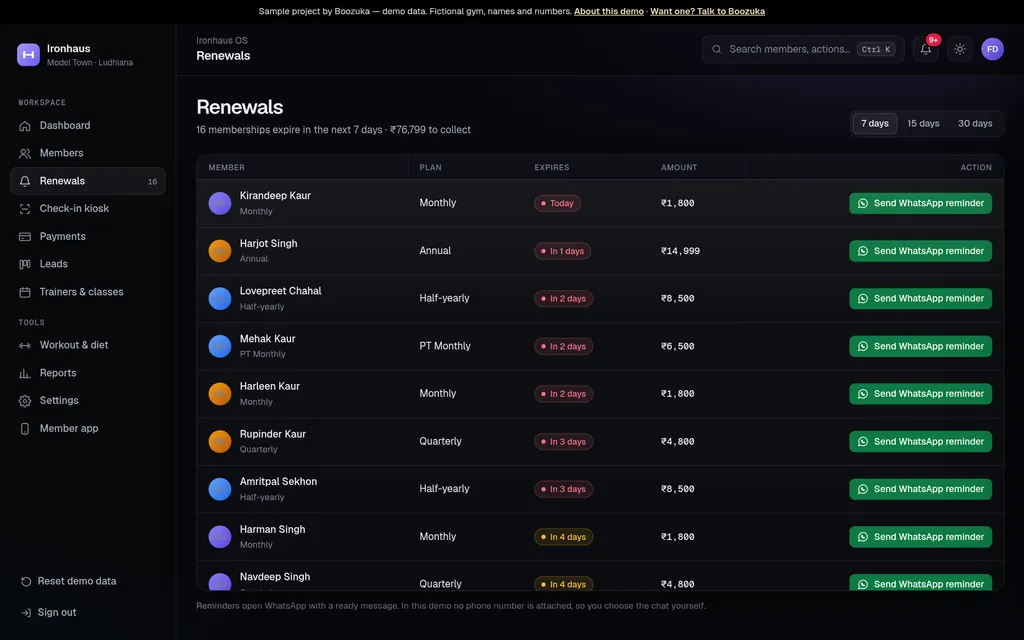 Ironhaus OS Renewals screen