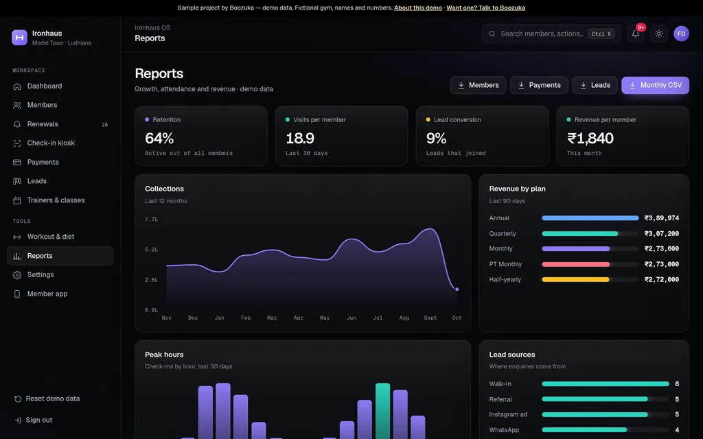 Ironhaus OS Reports screen