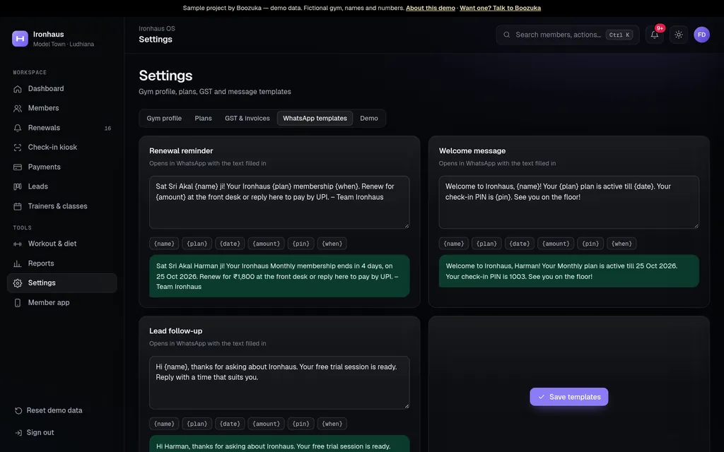 Ironhaus OS Settings screen