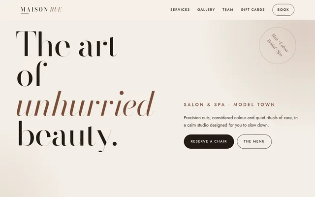 Screenshot of the Maison Rue salon sample website
