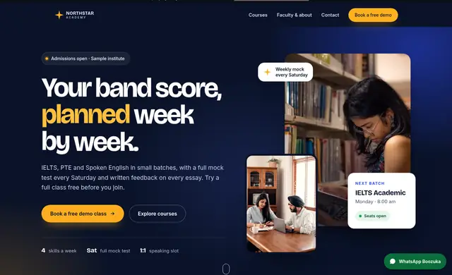 Screenshot of the Northstar Academy sample website