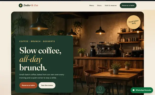 Screenshot of the Ember & Oat sample website